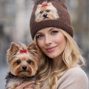 Yorkie Dog Yorkshire Terrier Beanie with Pom Pom